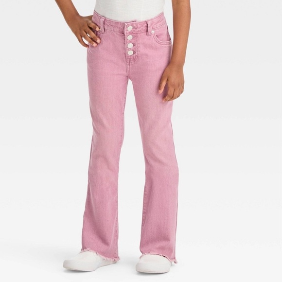 NWT Girls' Mid-Rise Button Fly Flare Jeans - Cat & Jack™ Pink 16 - Picture 2 of 3